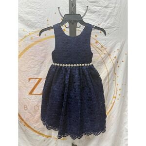 American princess Navy blue lace and tulle with satin‎ bow and gold size 6x/7